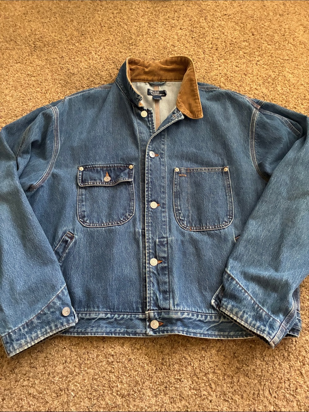 Polo by Ralph Lauren Blue Denim Jacket with Tan Cord Collar vintage made in USA